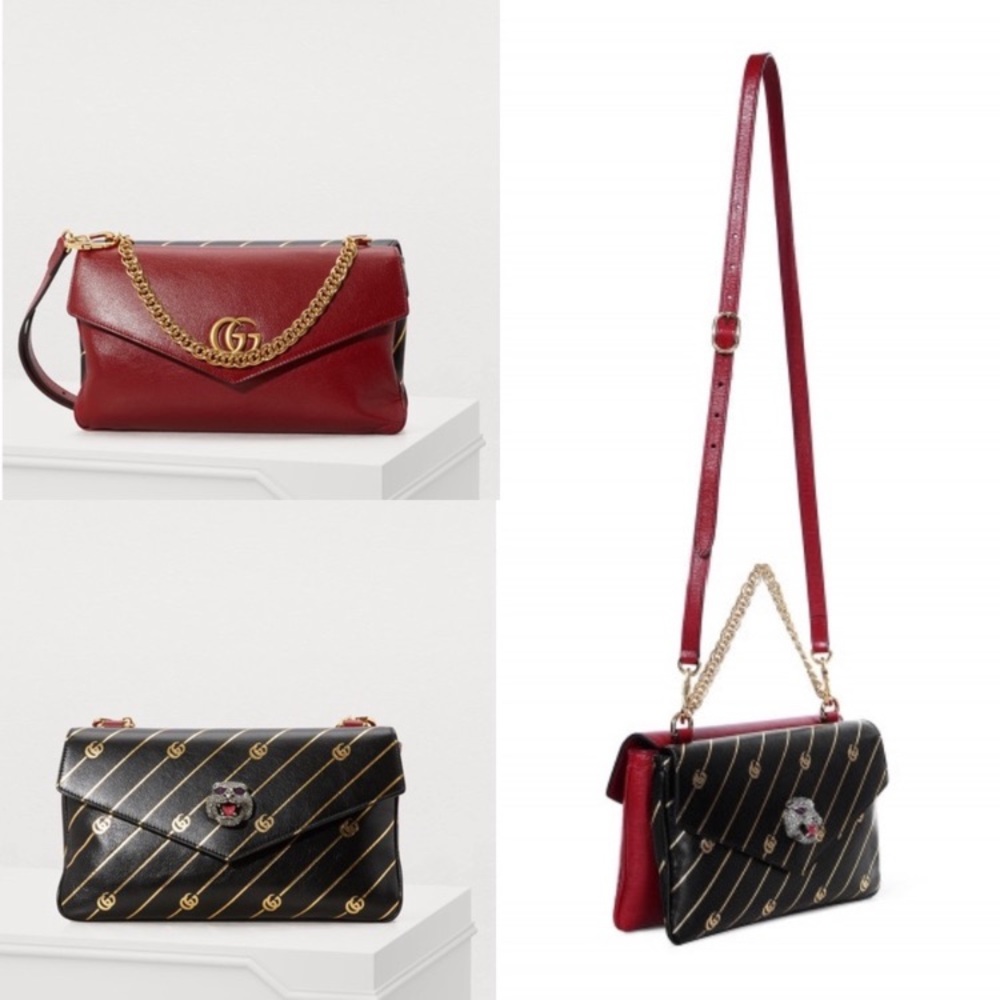SALE🇺🇸GUCCI Thiara Animalier GG Logo Leather Red Black Flap Crossbody Handbag